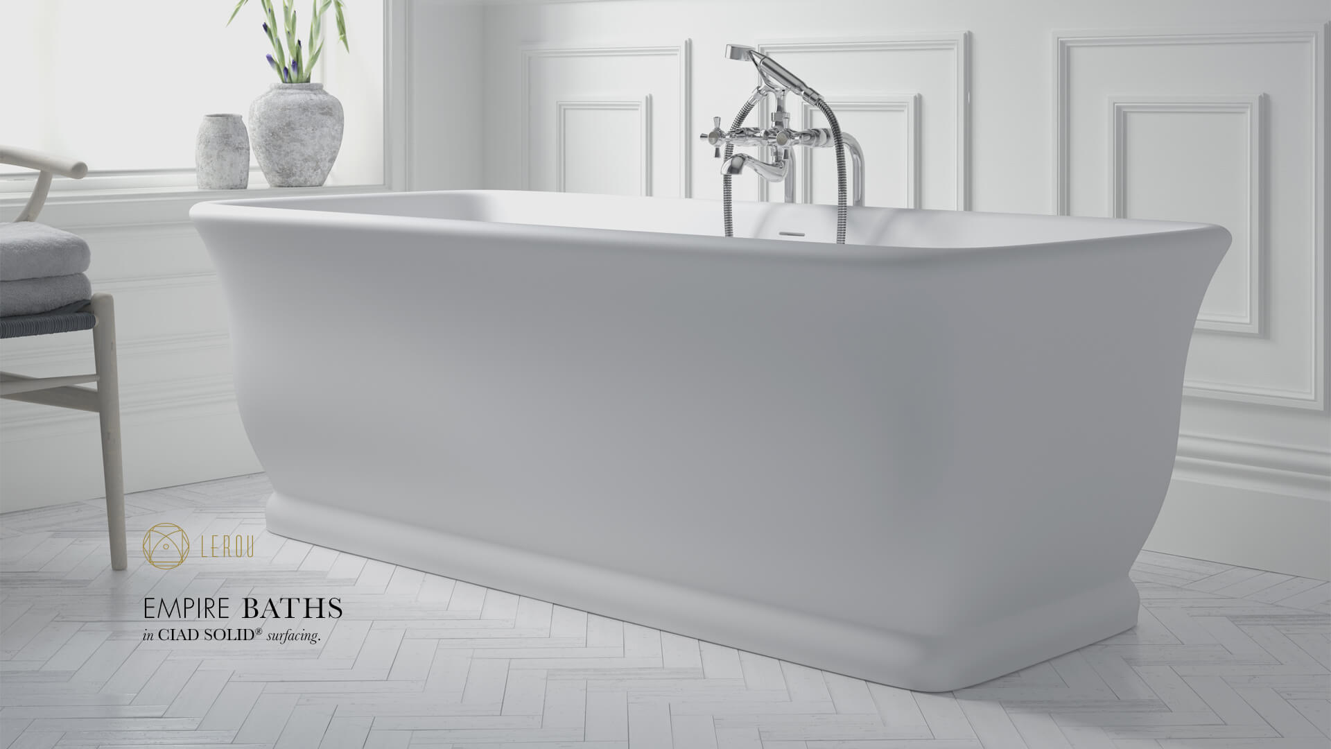 Lerou Empire Baths in CIAD® Solid Surfacing. Lerou vrijstaande Empire baden in CIAD® Solid oppervlakte.